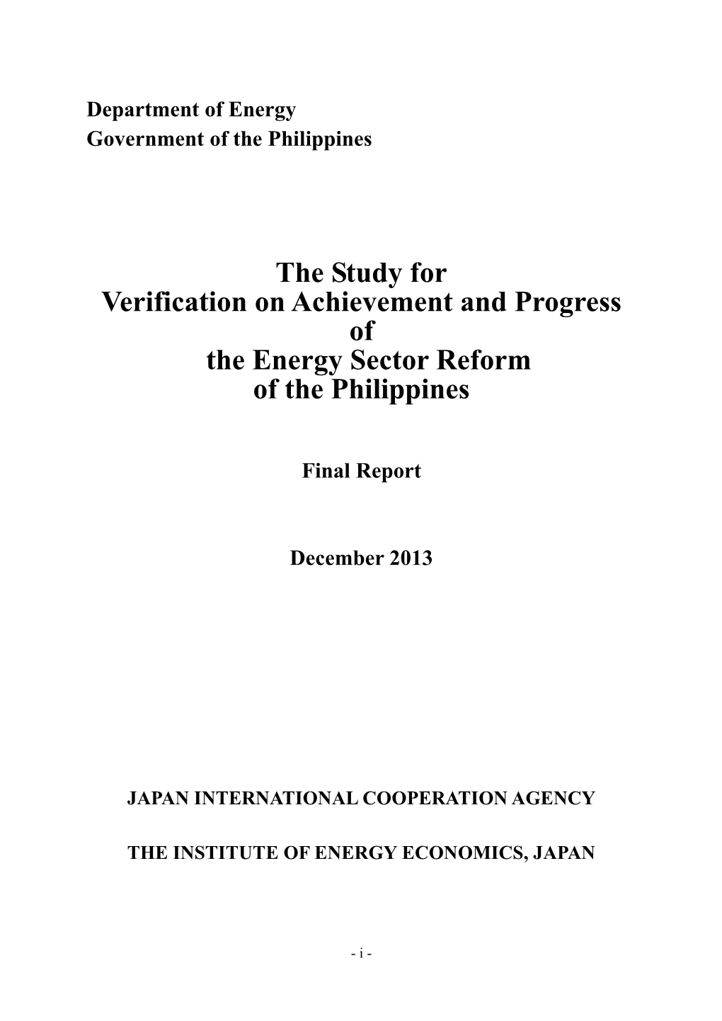 The Study for Verification on Achievement and Progress of the Energy Sector Reform of the Philippines