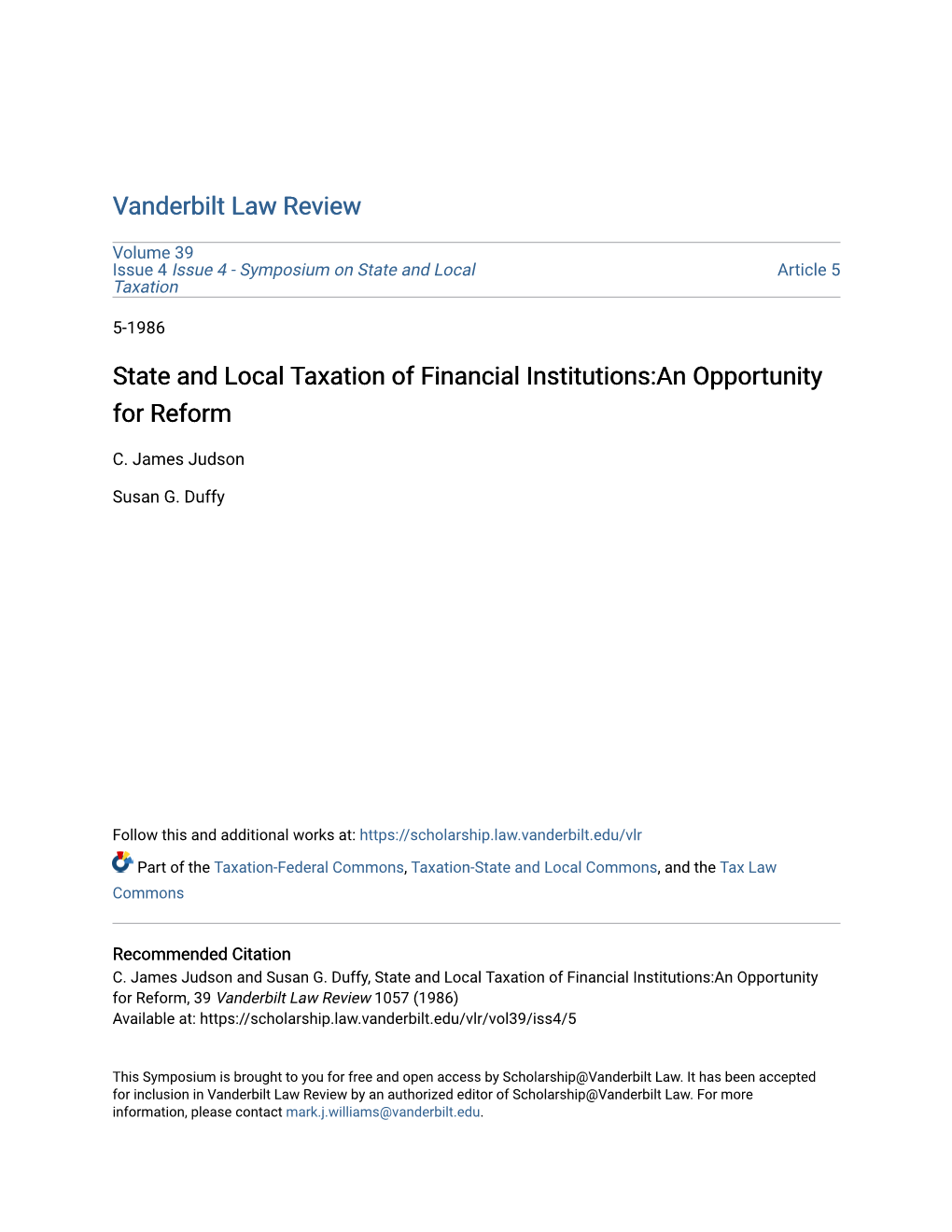 State and Local Taxation of Financial Institutions:An Opportunity for Reform