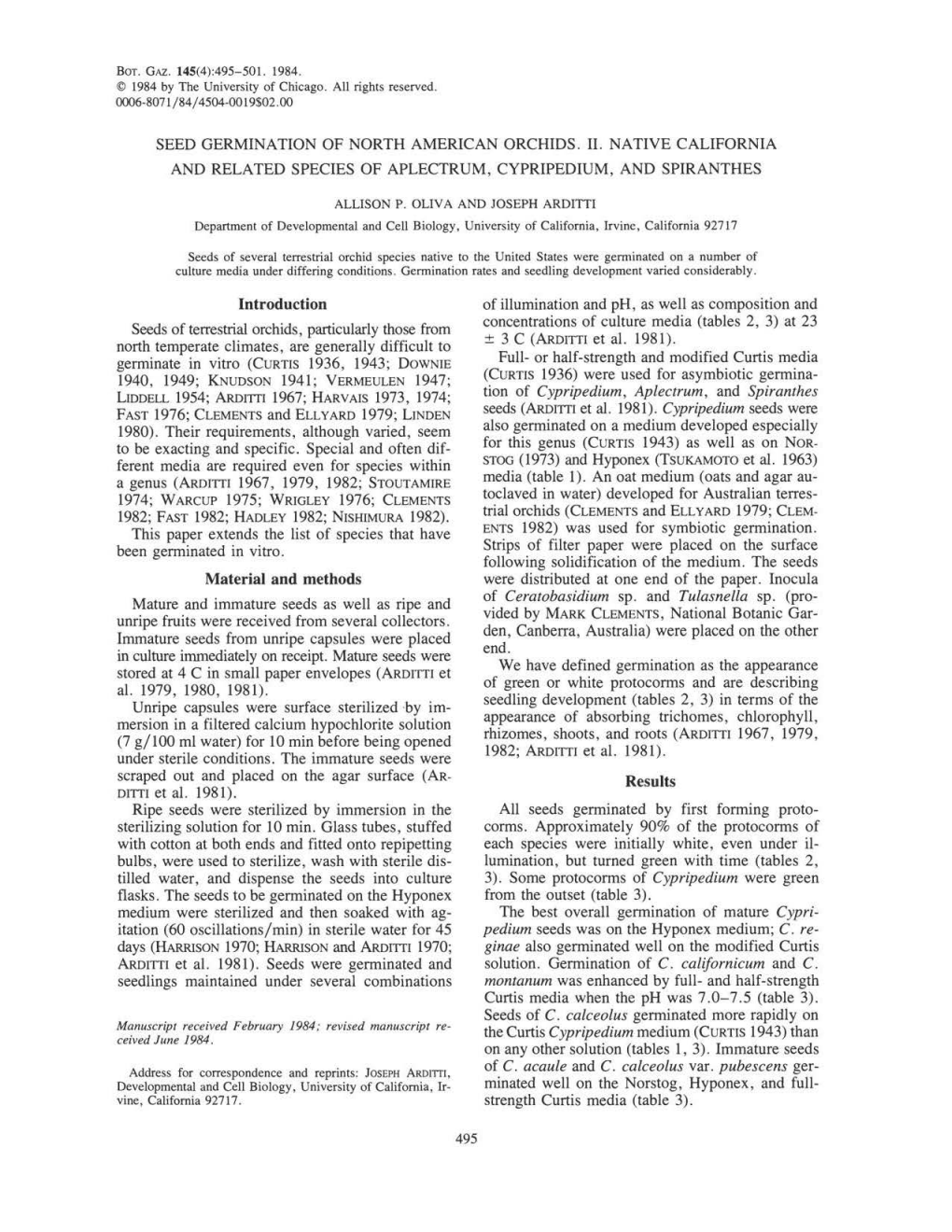 Introduction Material and Methods Tion of Cypripedium, Aplectrum, And