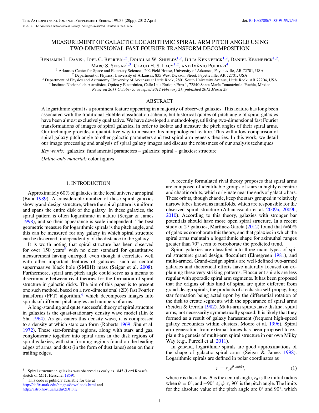 Measurement of Galactic Logarithmic Spiral Arm Pitch Angle Using Two-Dimensional Fast Fourier Transform Decomposition