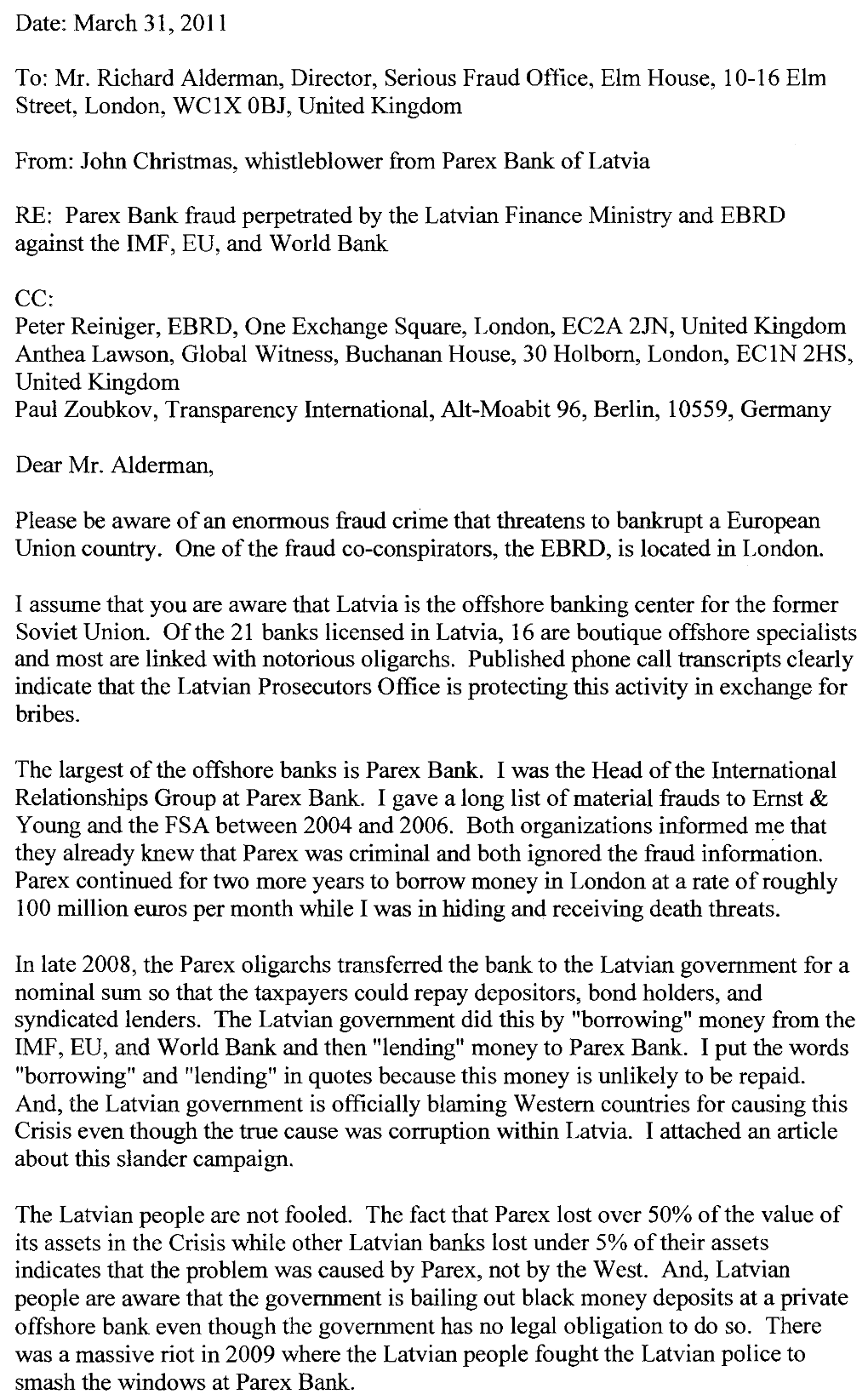 EBRD Fraud Letter