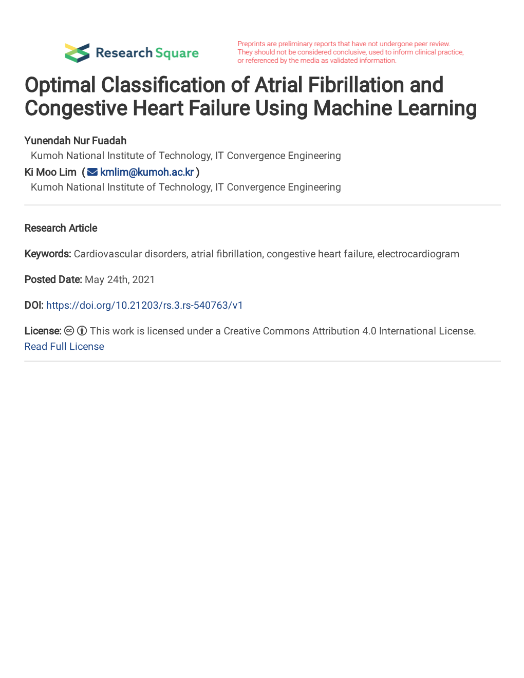 Optimal Classi Cation of Atrial Fibrillation and Congestive Heart