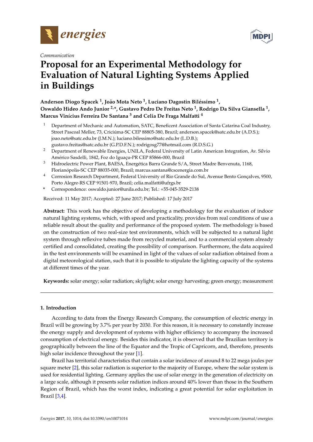 Proposal for an Experimental Methodology for Evaluation of Natural Lighting Systems Applied in Buildings