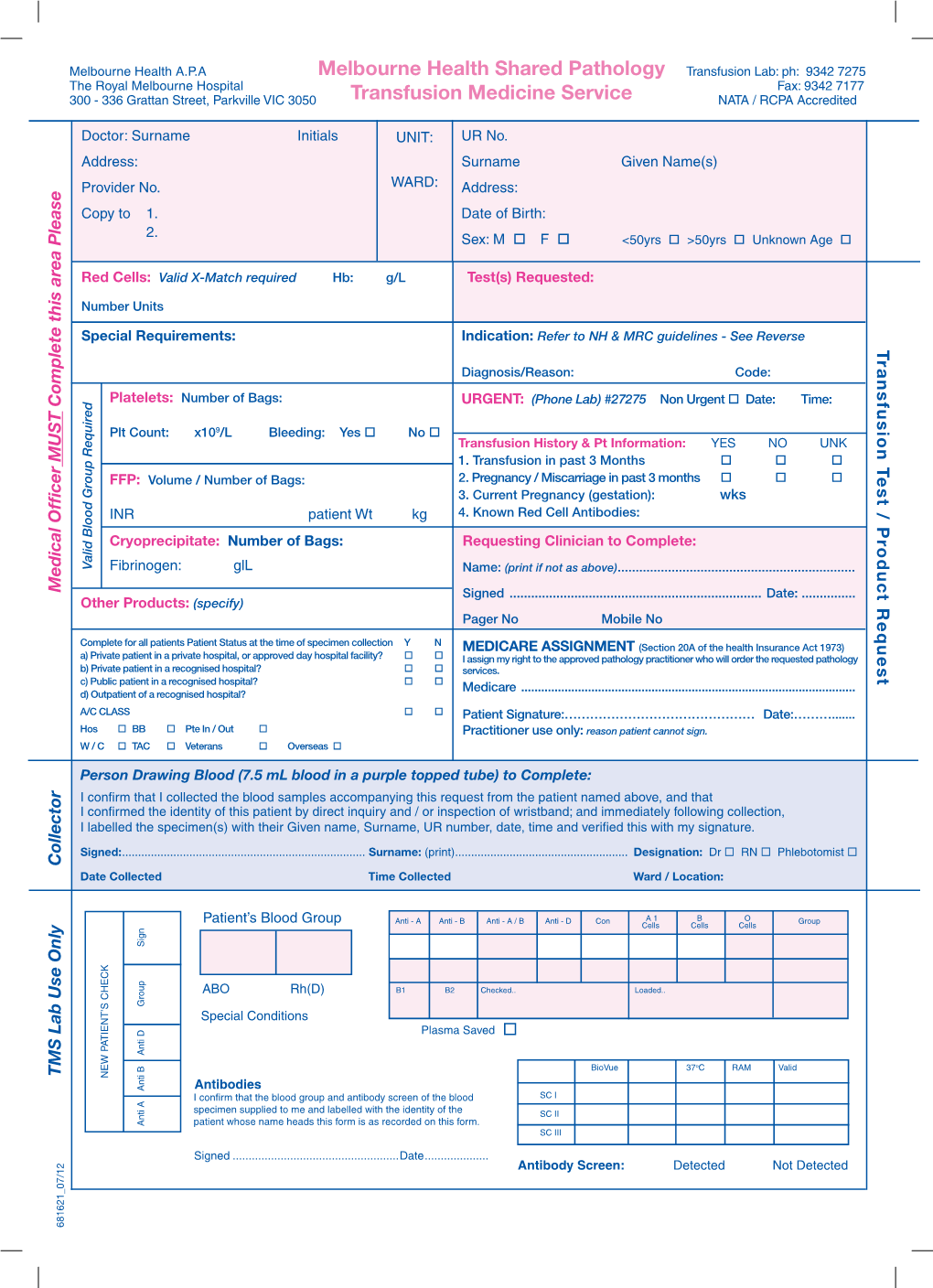 Melbourne Health Shared Pathology Transfusion Medicine Service