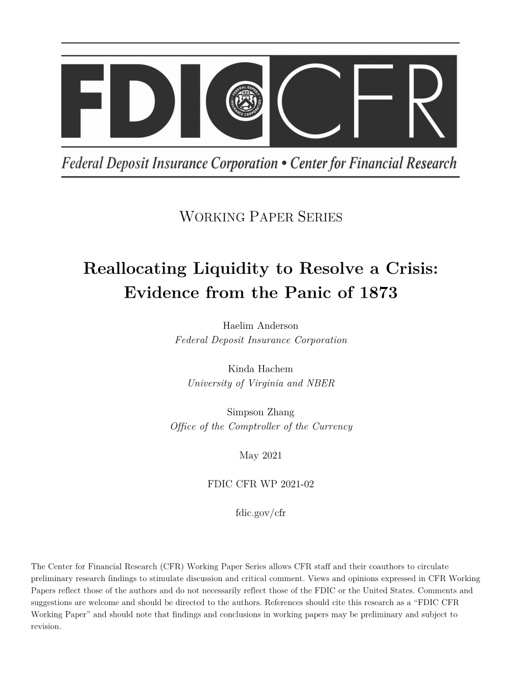 Reallocating Liquidity to Resolve a Crisis: Evidence from the Panic of 1873