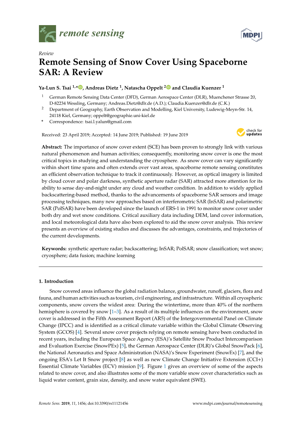 Remote Sensing of Snow Cover Using Spaceborne SAR: a Review