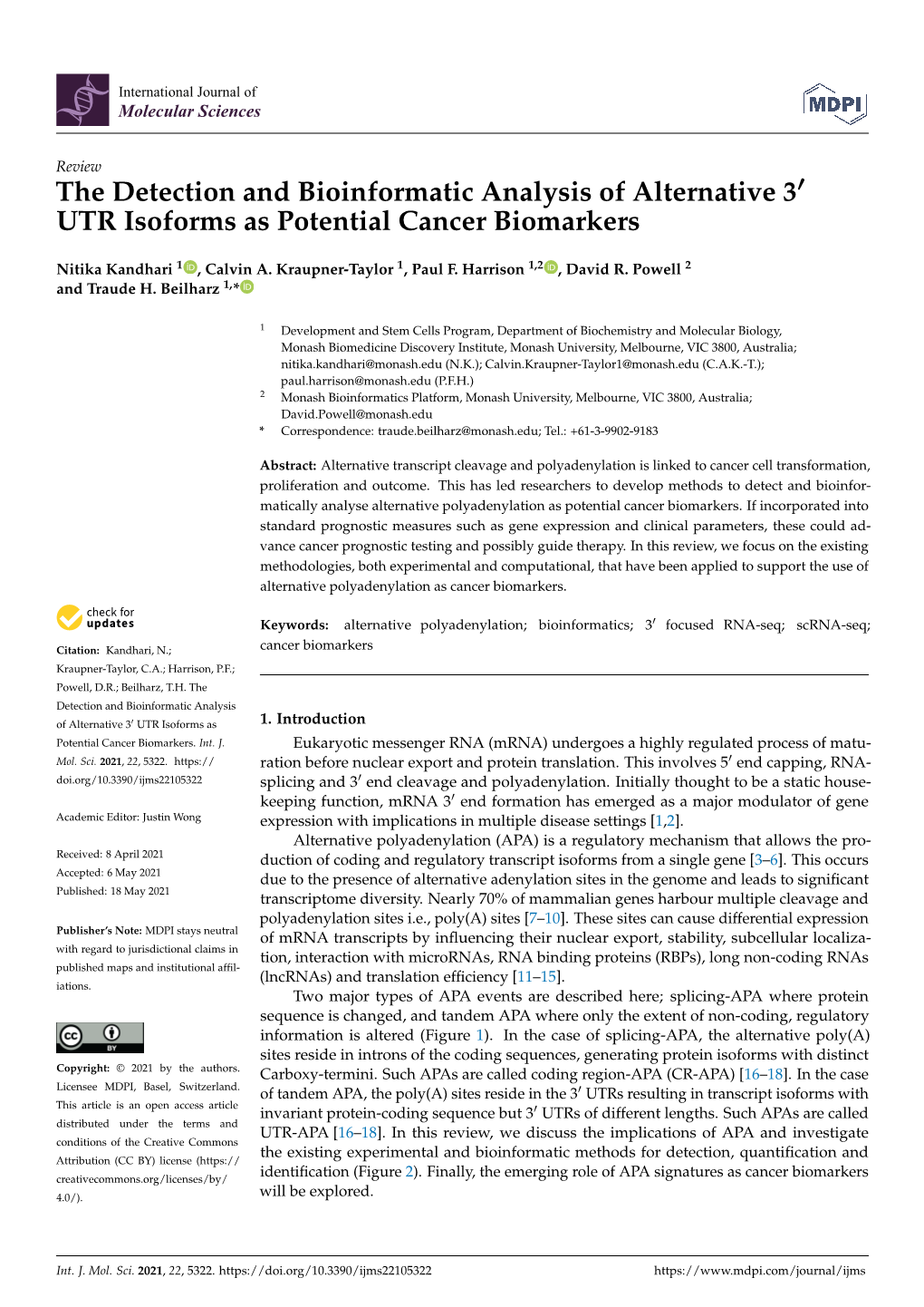 The Detection and Bioinformatic Analysis of Alternative 3 UTR