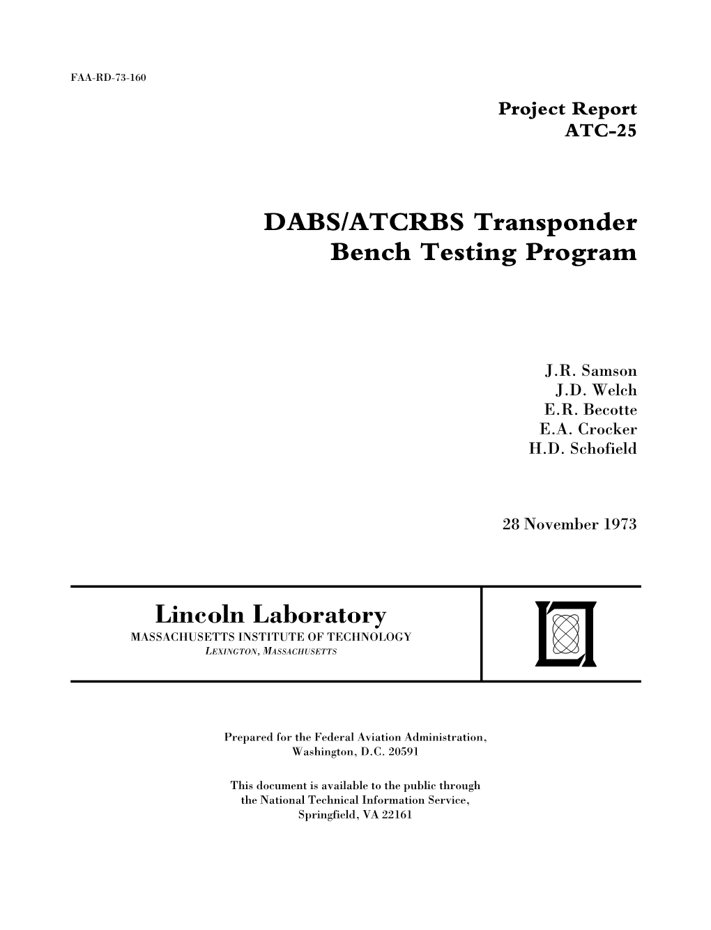 DABS/ATCRBS Transponder Bench Test Program