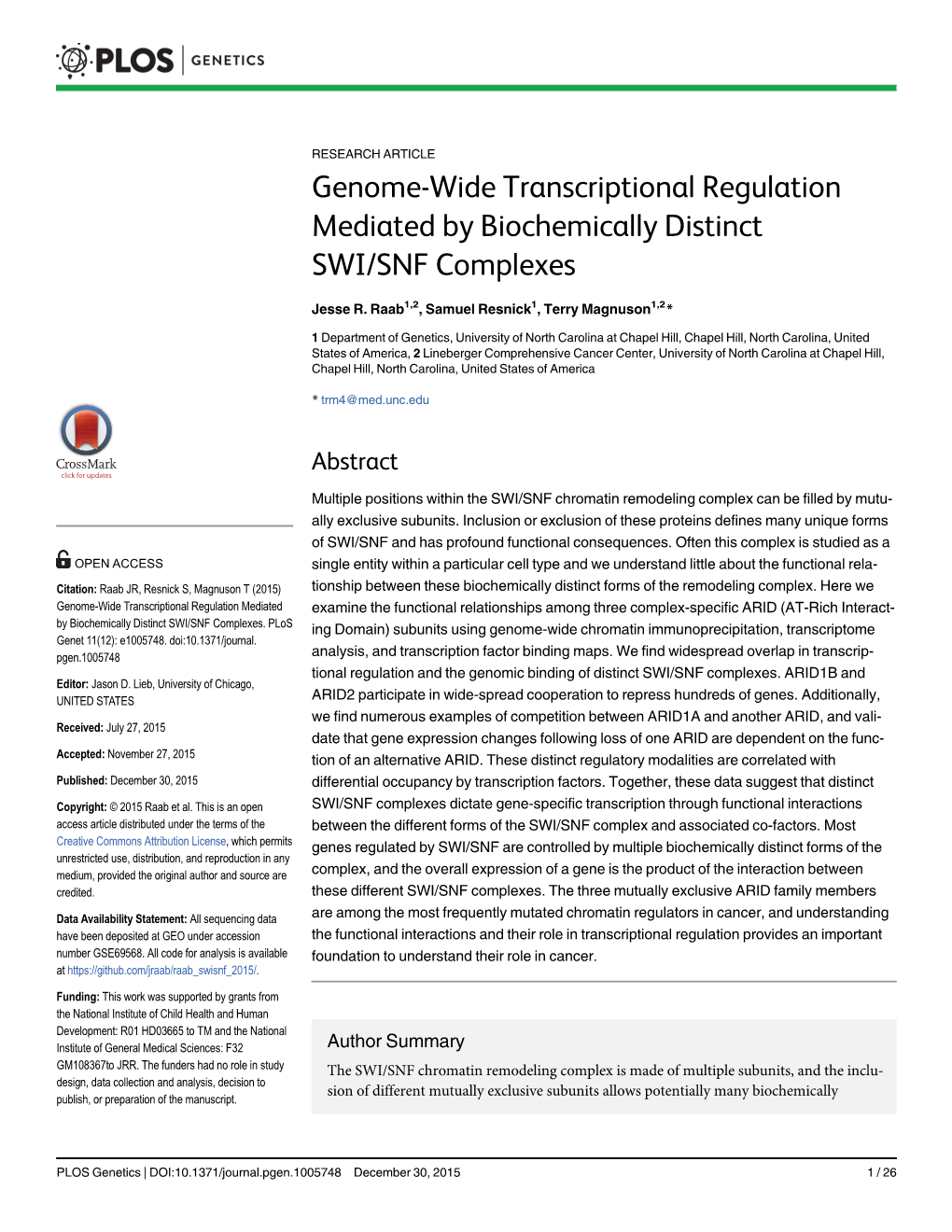 Genome-Wide Transcriptional Regulation Mediated by Biochemically Distinct SWI/SNF Complexes