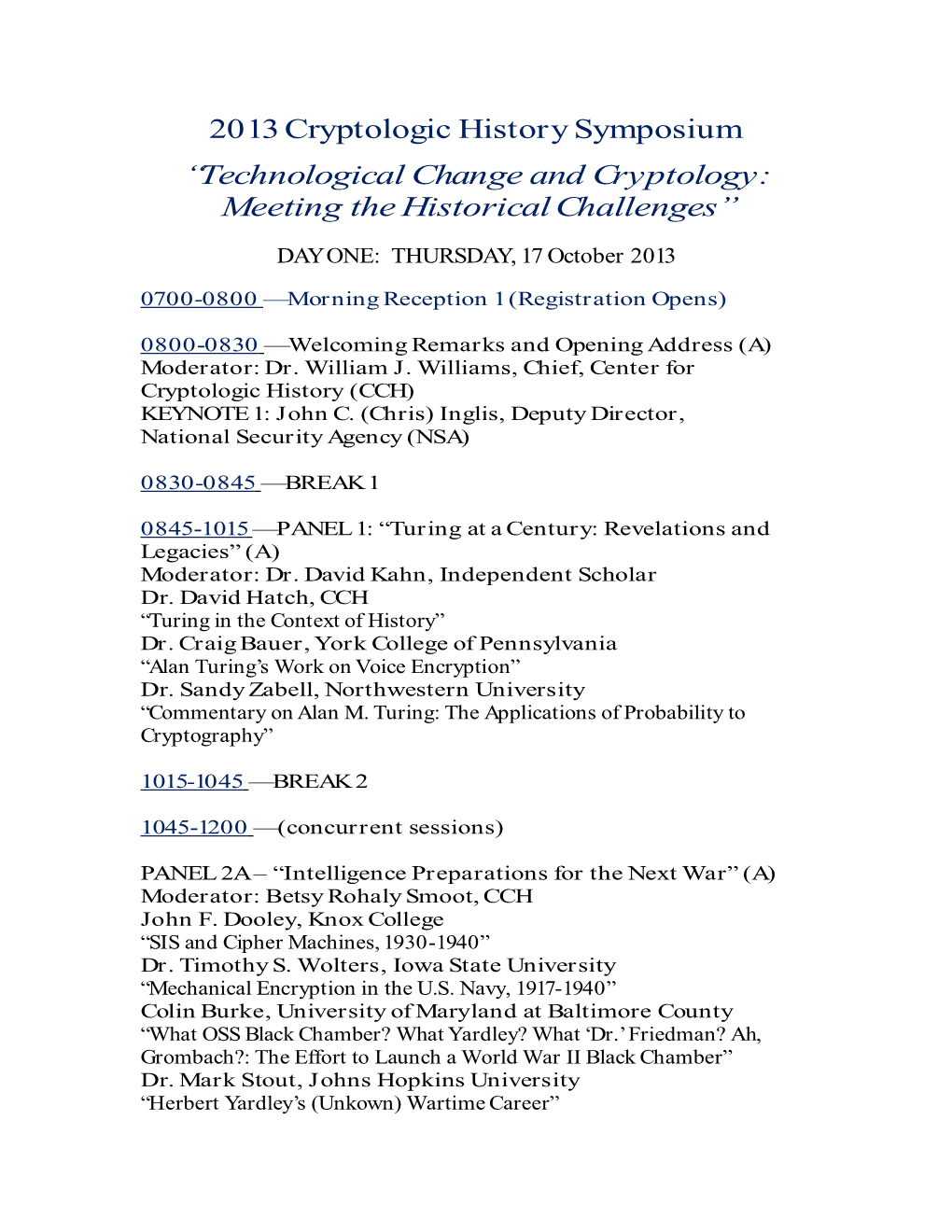 2013 Cryptologic History Symposium