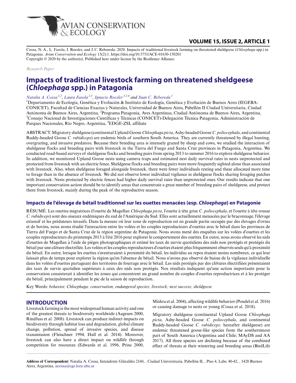 Impacts of Traditional Livestock Farming on Threatened Sheldgeese (Chloephaga Spp.) in Patagonia