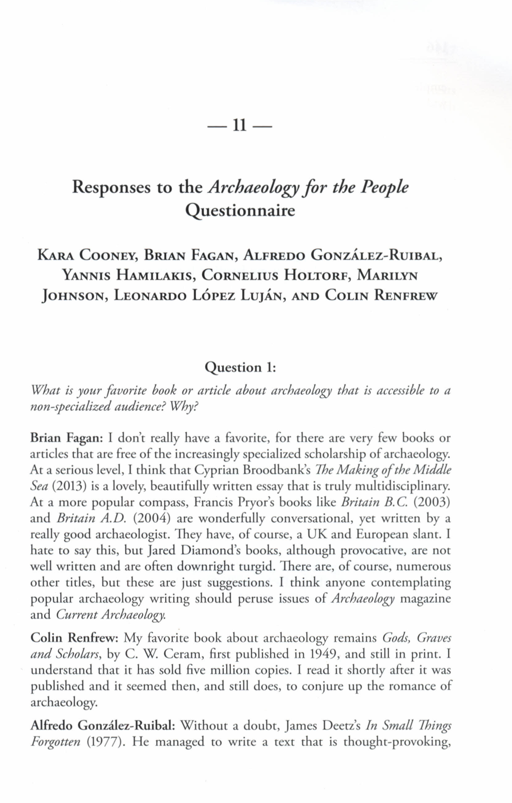 Responses to the Archaeology for Tbe People Questionnaire