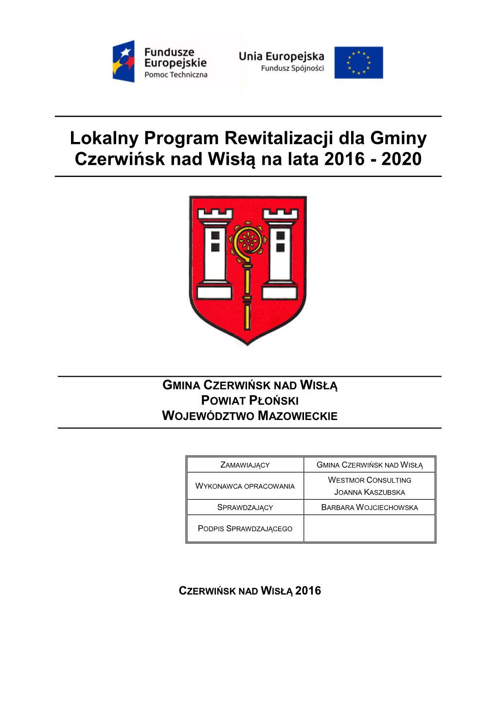 Lokalny Program Rewitalizacji Dla Gminy Czerwińsk Nad Wisłą Na Lata 2016 - 2020