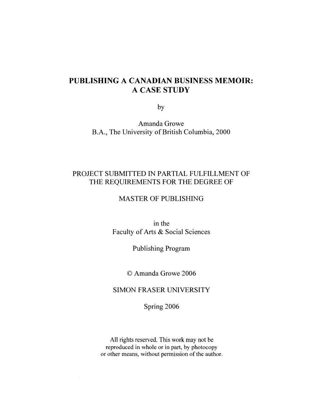 Publishing a Canadian Business Memoir: a Case Study