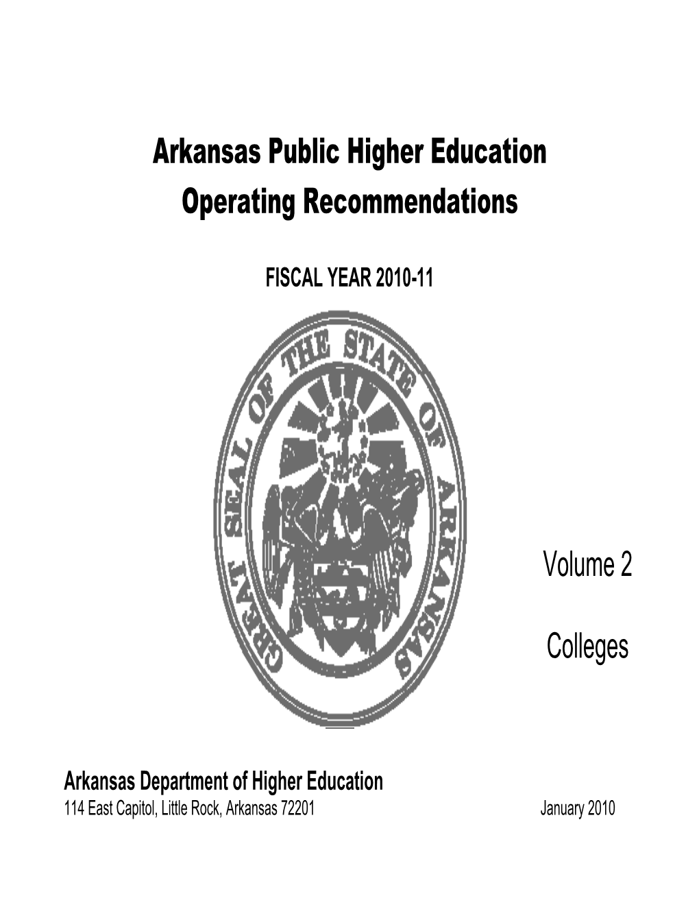 Arkansas Public Higher Education Operating Recommendations