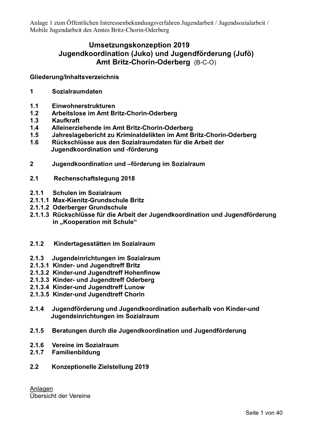 Umsetzungskonzeption 2019 Jugendkoordination (Juko) Und Jugendförderung (Jufö) Amt Britz-Chorin-Oderberg (B-C-O)