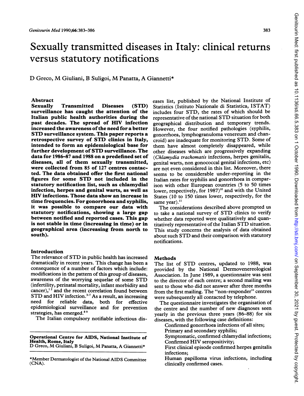 Sexually Transmitted Diseases in Italy: Clinical Returns Versus Statutory Notifications