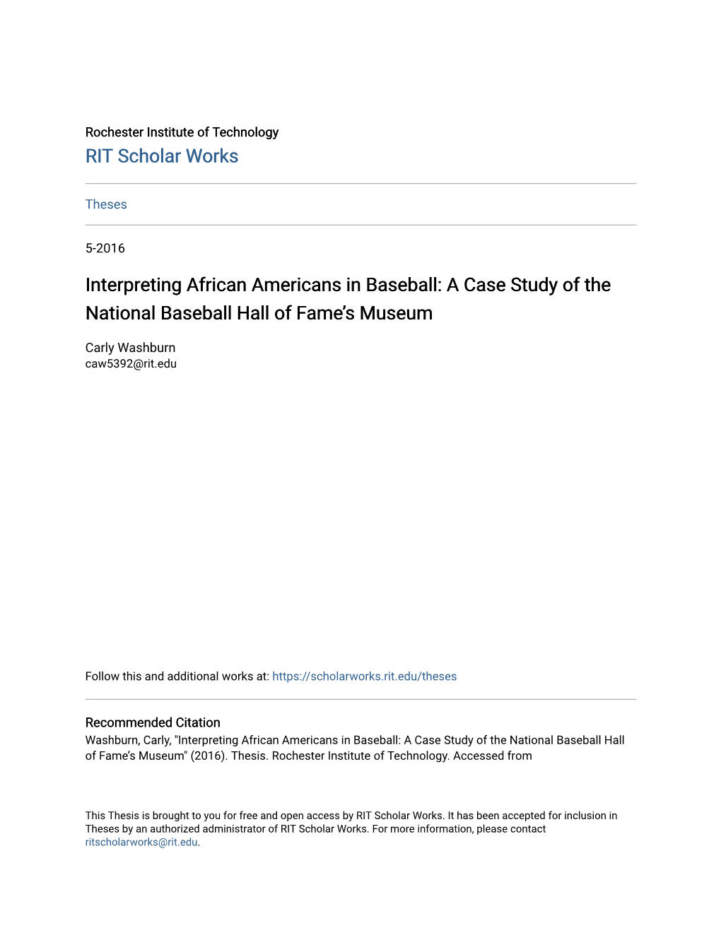 Interpreting African Americans in Baseball: a Case Study of the National Baseball Hall of Fame’S Museum