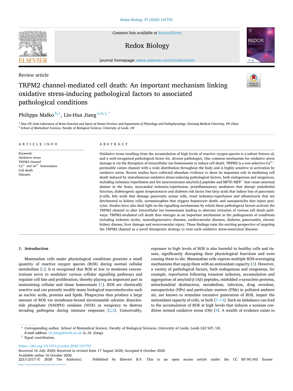 TRPM2 Channel-Mediated Cell Death: an Important Mechanism Linking Oxidative Stress-Inducing Pathological Factors to Associated Pathological Conditions