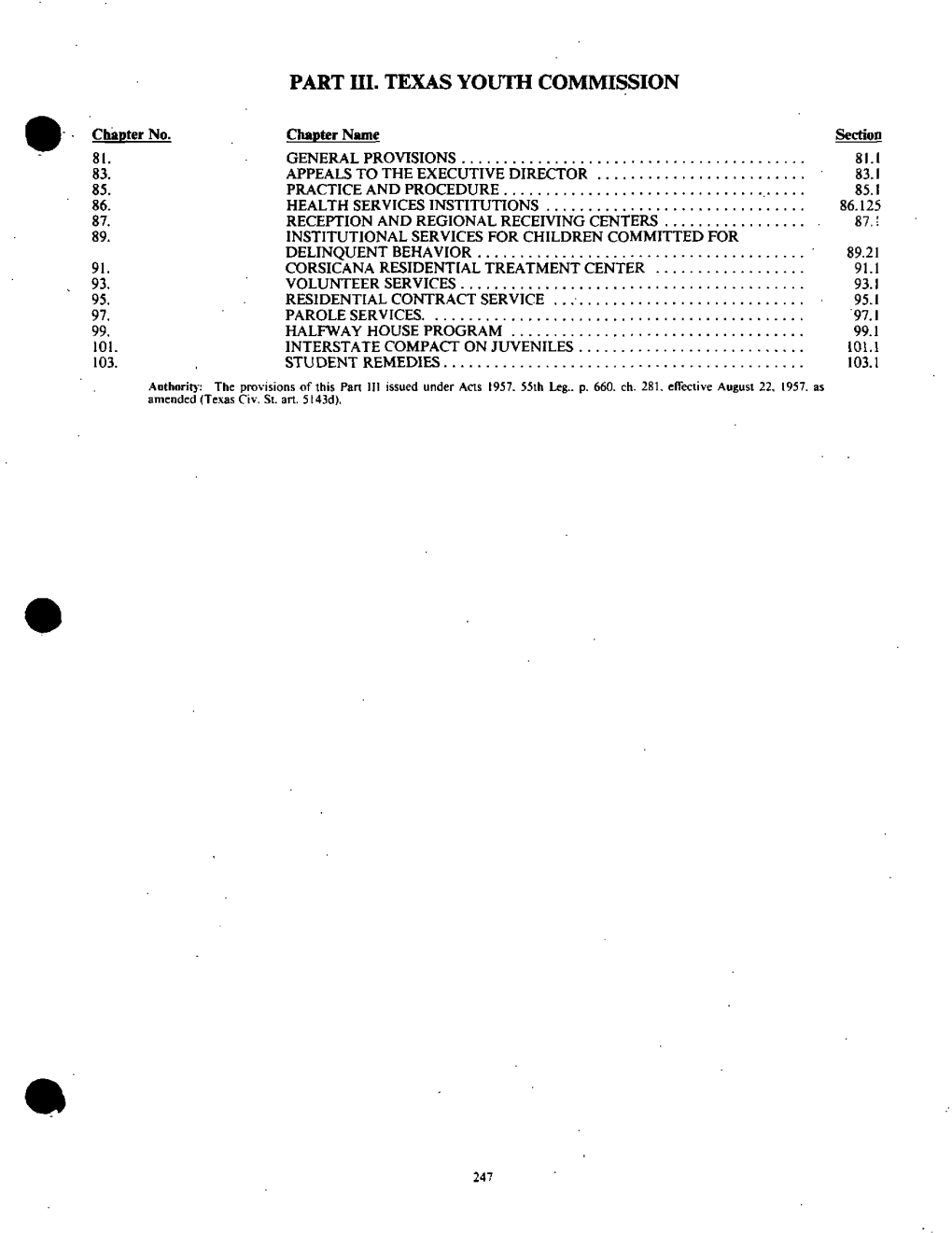 Part Ui. Texas Youth Commission