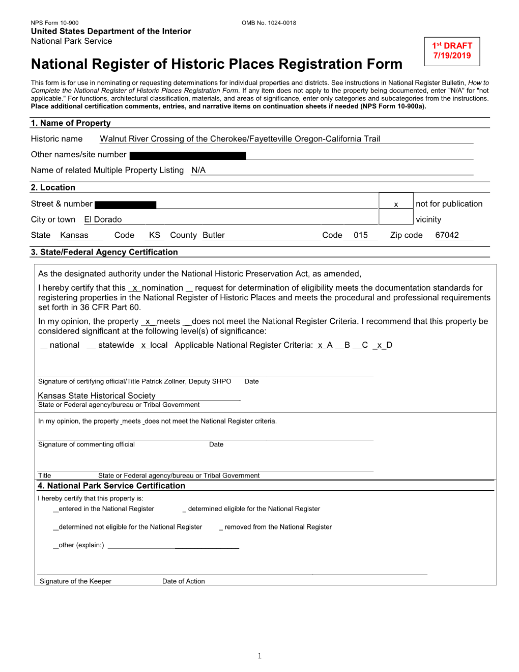 NPS Form 10 900 OMB No. 1024 0018