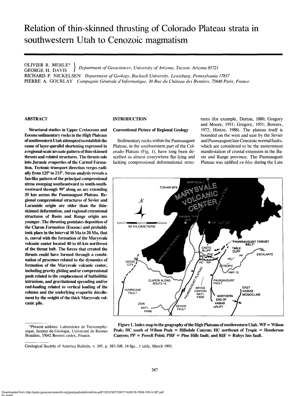 Relation of Thin-Skinned Thrusting of Colorado Plateau Strata in Southwestern Utah to Cenozoic Magmatism