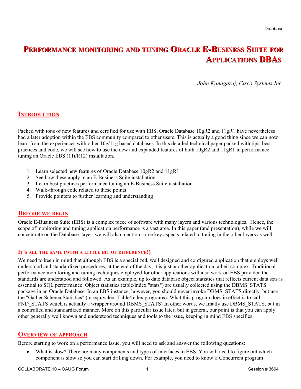 Performance Monitoring and Tuning Oracle E-Business Suite for Applications Dbas