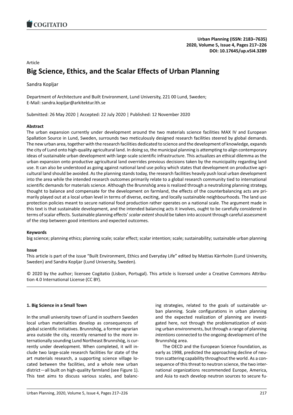 Big Science, Ethics, and the Scalar Effects of Urban Planning