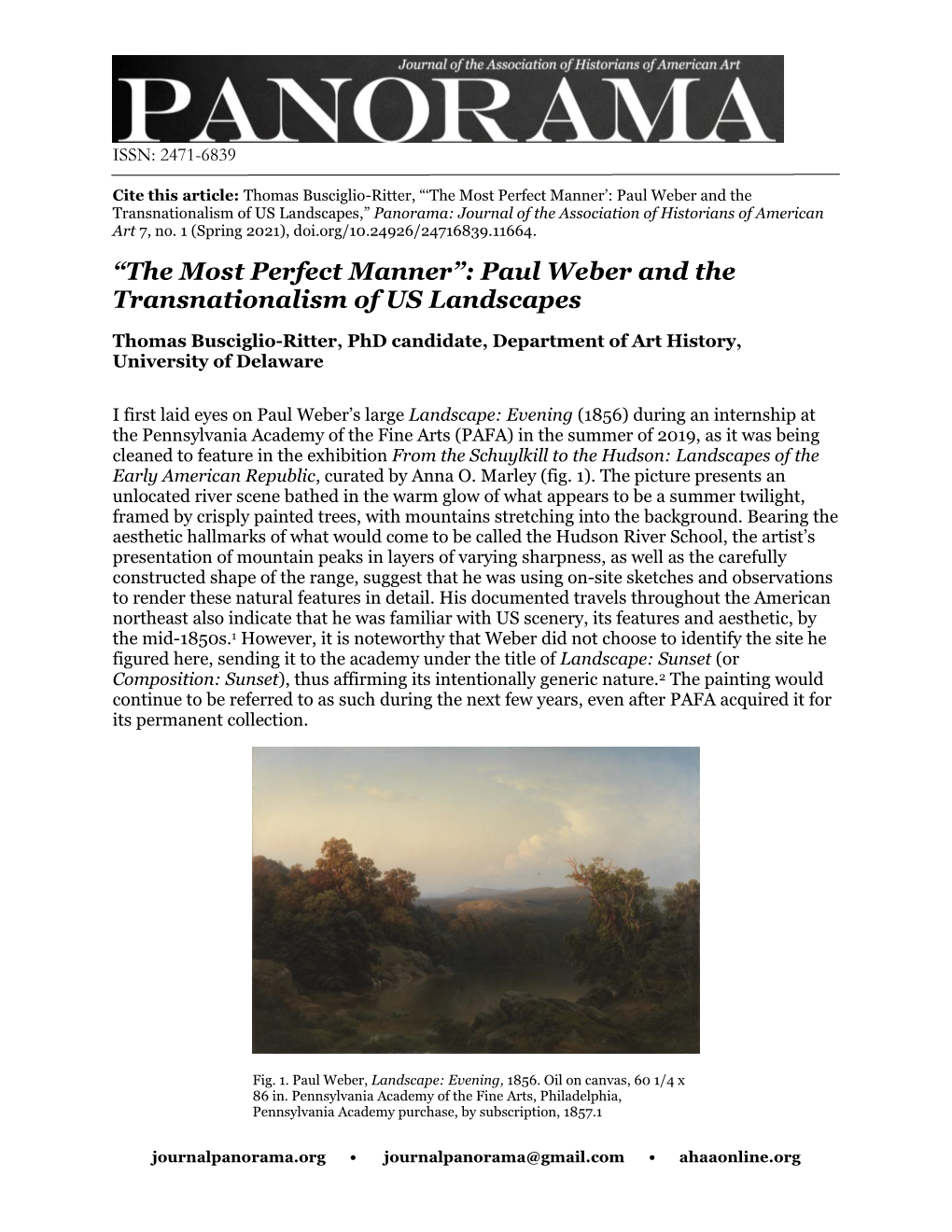 “The Most Perfect Manner”: Paul Weber and the Transnationalism of US Landscapes