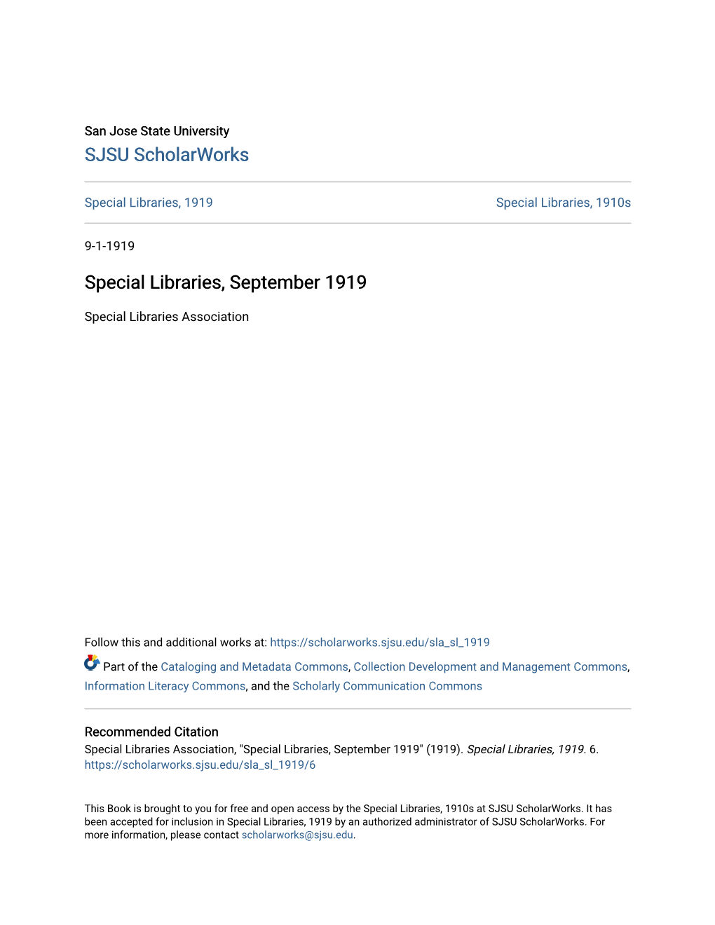 Special Libraries, September 1919