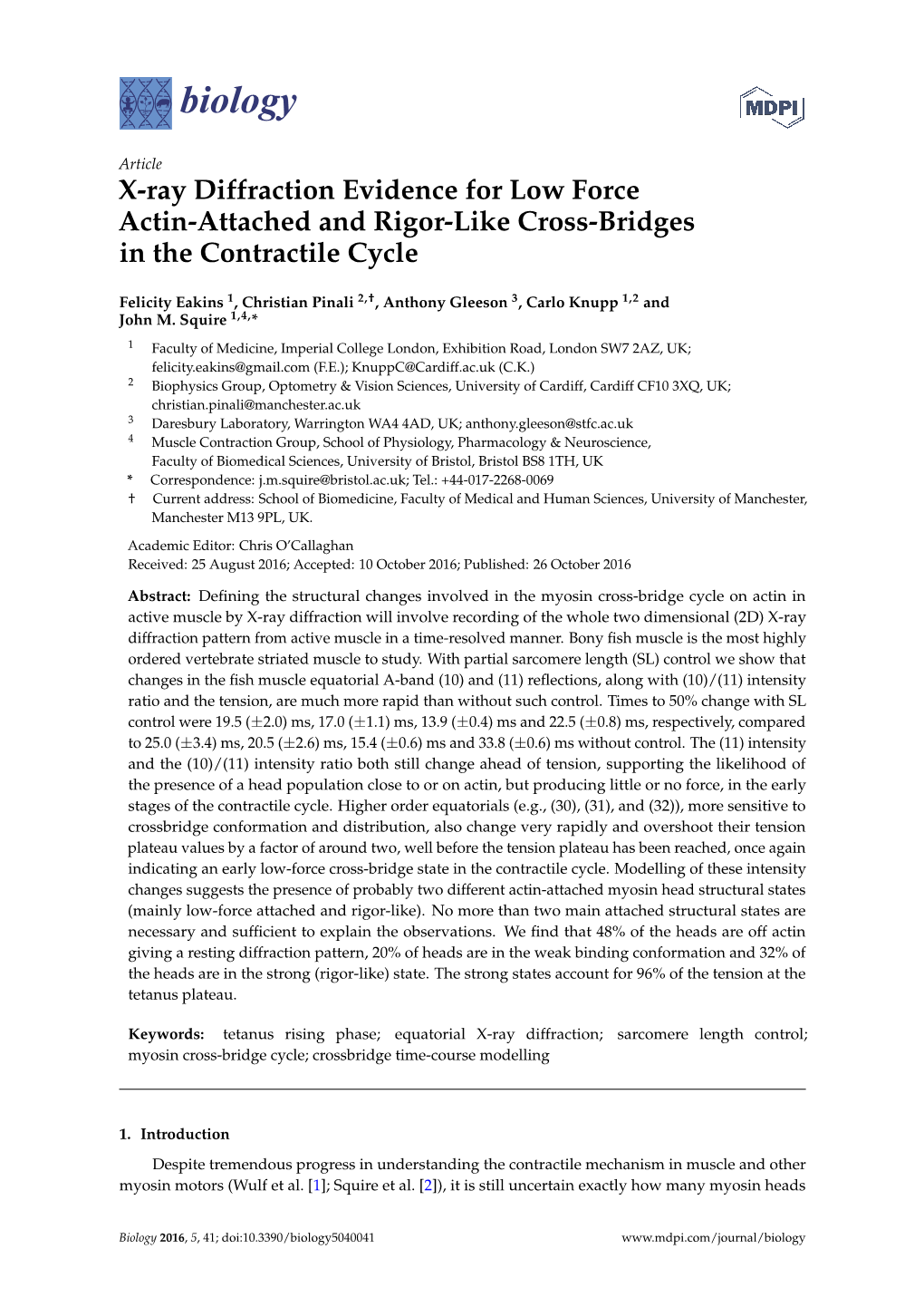 X-Ray Diffraction Evidence for Low Force Actin-Attached and Rigor-Like Cross-Bridges in the Contractile Cycle