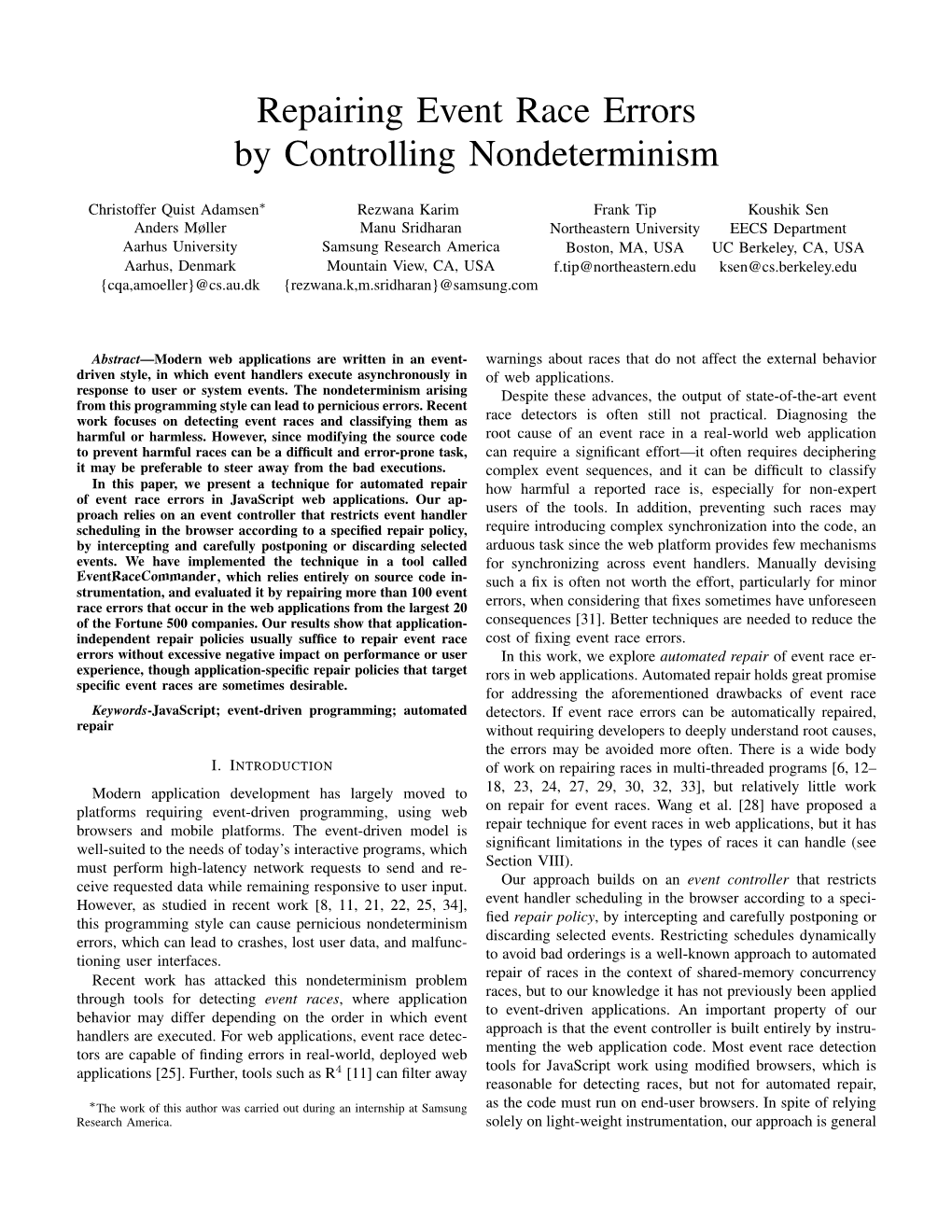 Repairing Event Race Errors by Controlling Nondeterminism