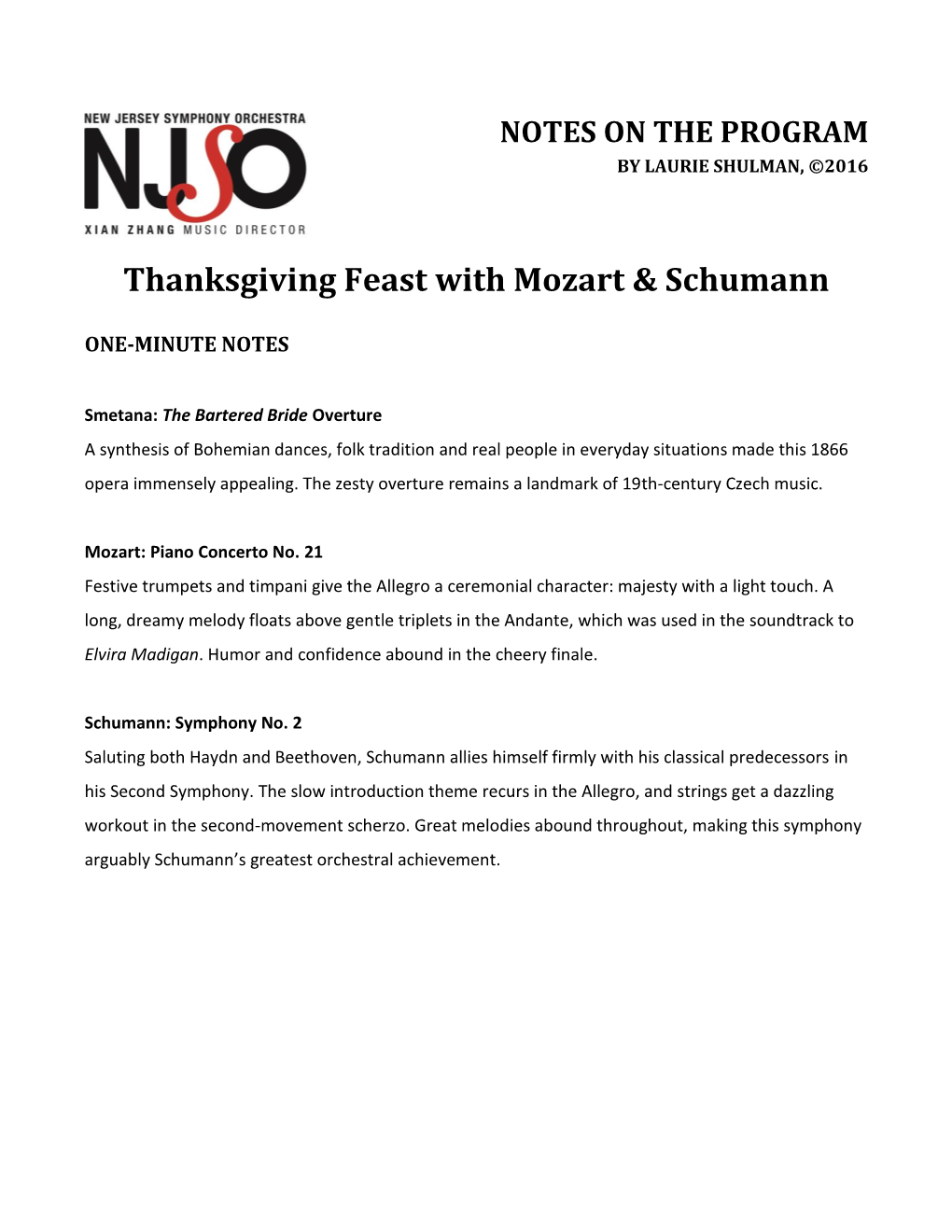 Thanksgiving Feast with Mozart & Schumann
