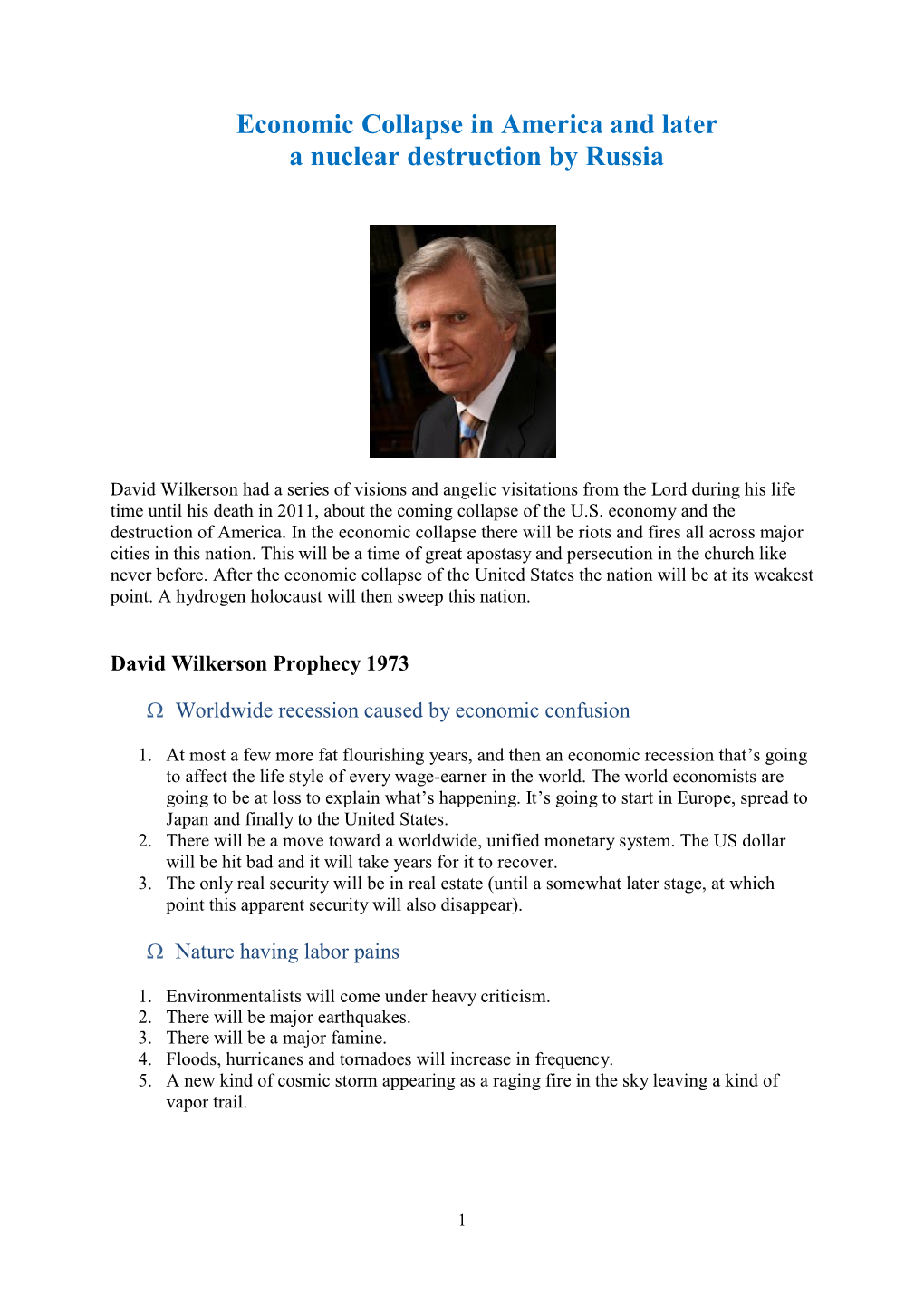 David Wilkerson Prophecy 1973