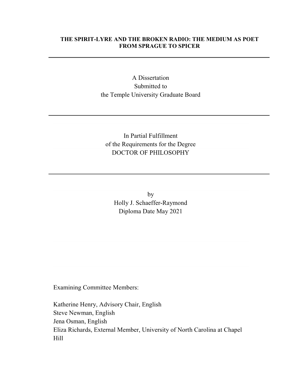 A Dissertation Submitted to the Temple University Graduate Board