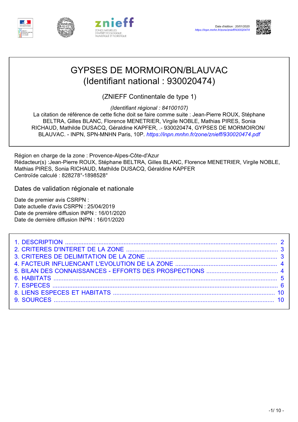 GYPSES DE MORMOIRON/BLAUVAC (Identifiant National : 930020474)