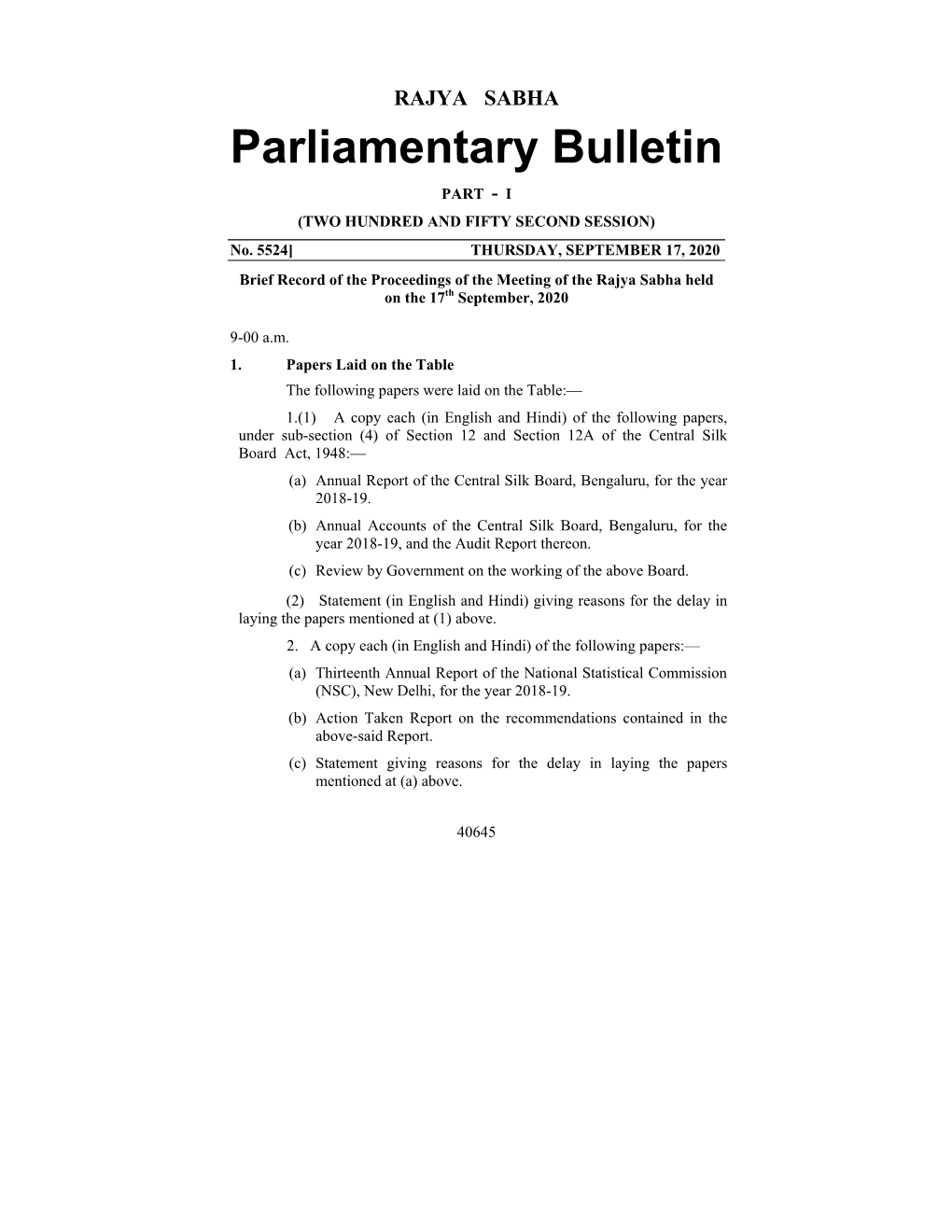 Parliamentary Bulletin