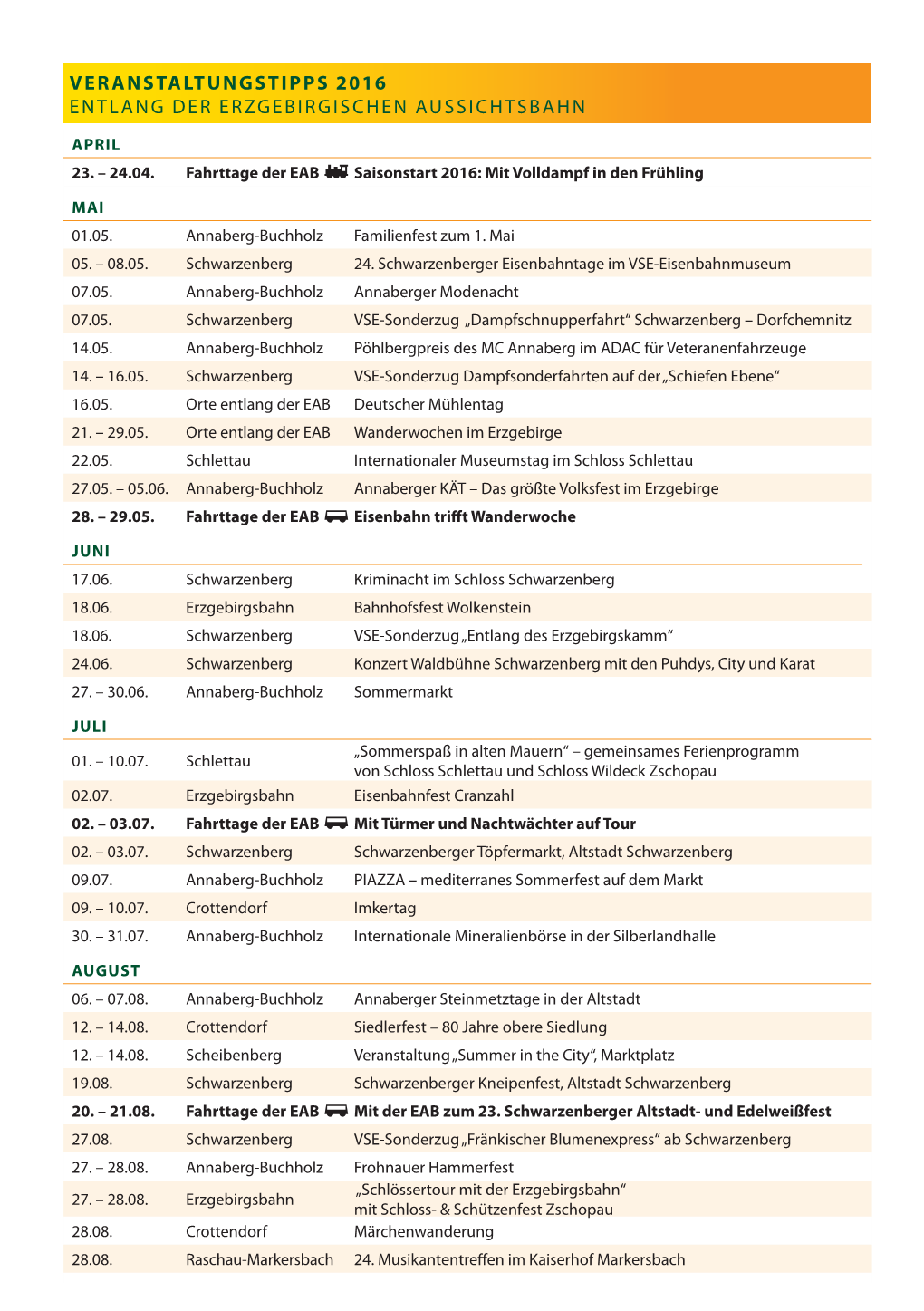 Veranstaltungstipps 2016 Entlang Der Erzgebirgischen Aussichtsbahn