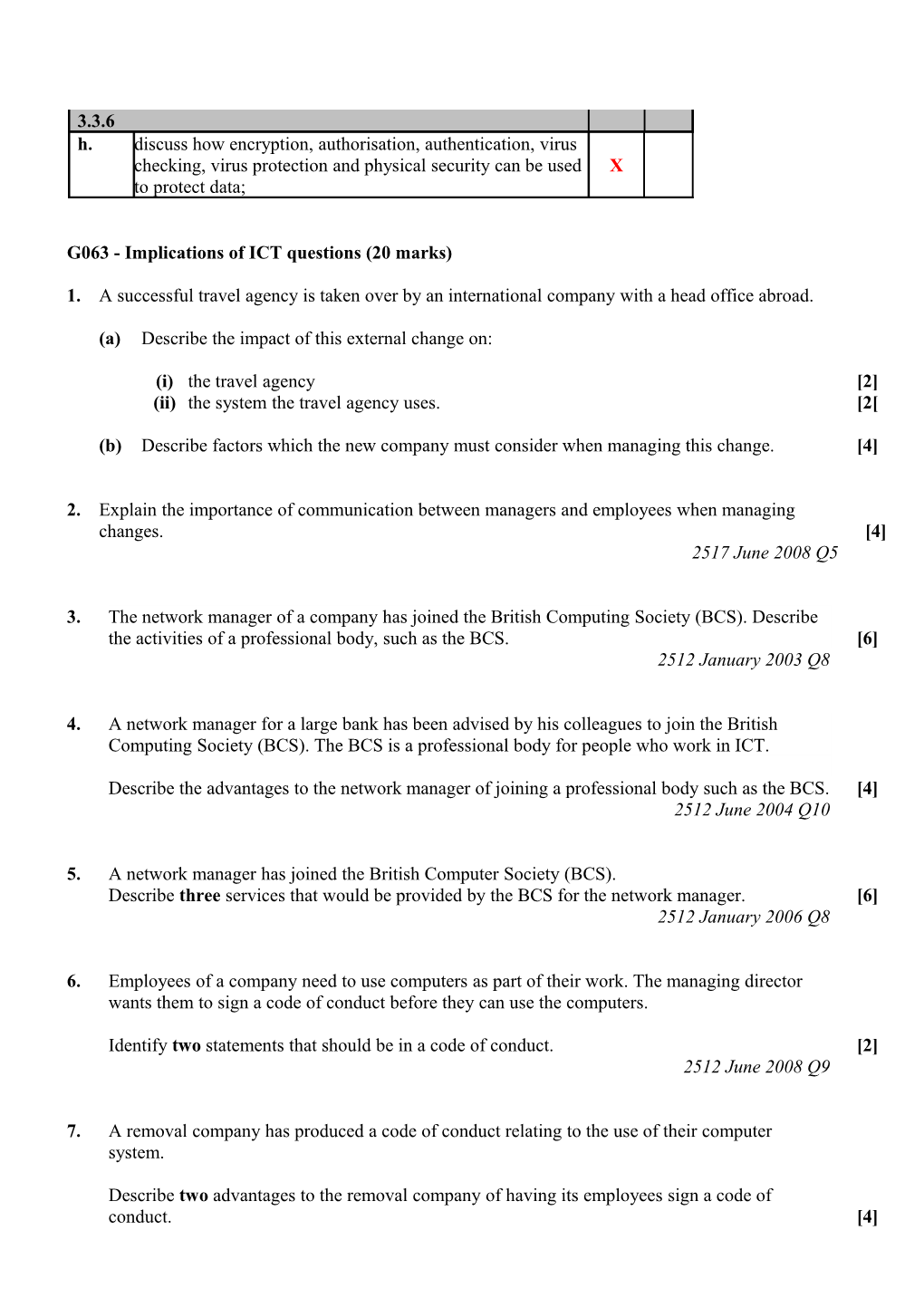 G063 - Implications of ICT Questions (20 Marks)