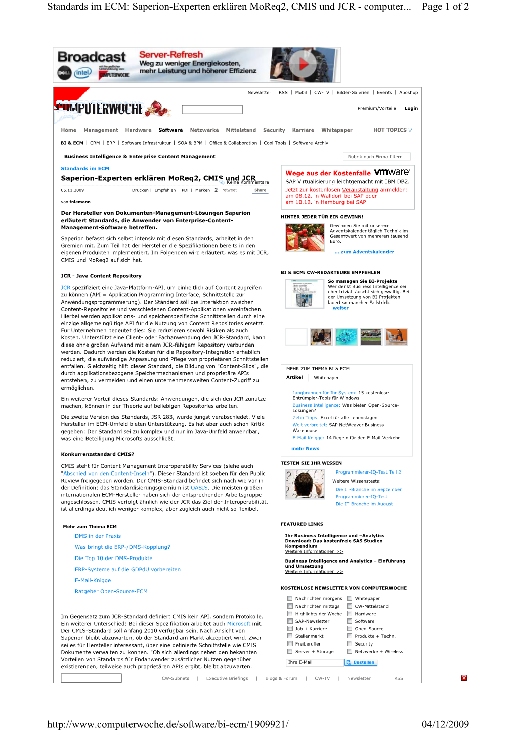 Page 1 of 2 Standards Im ECM: Saperion-Experten Erklären