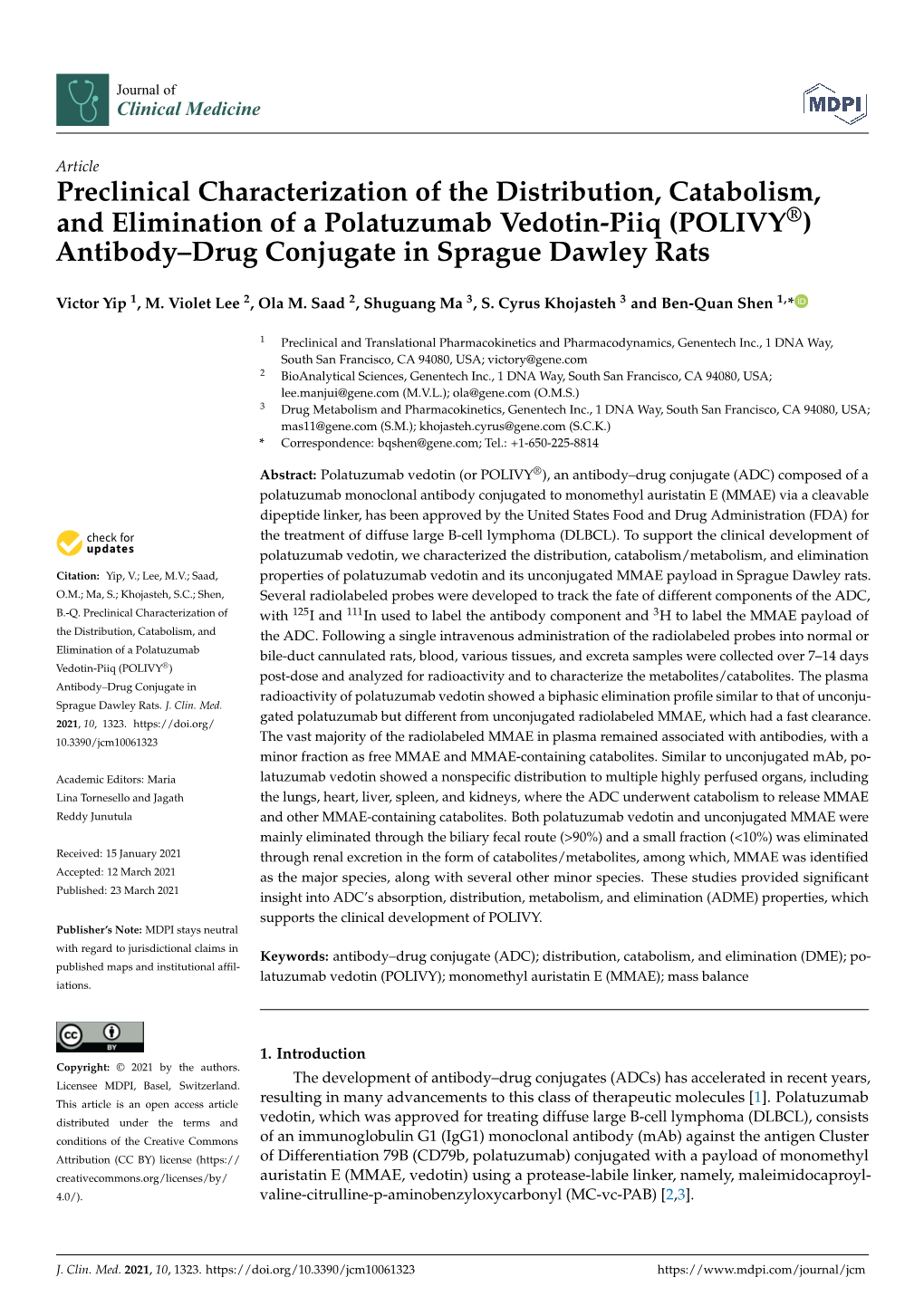 (POLIVY®) Antibody–Drug Conjugate in Sprague Dawley Rats