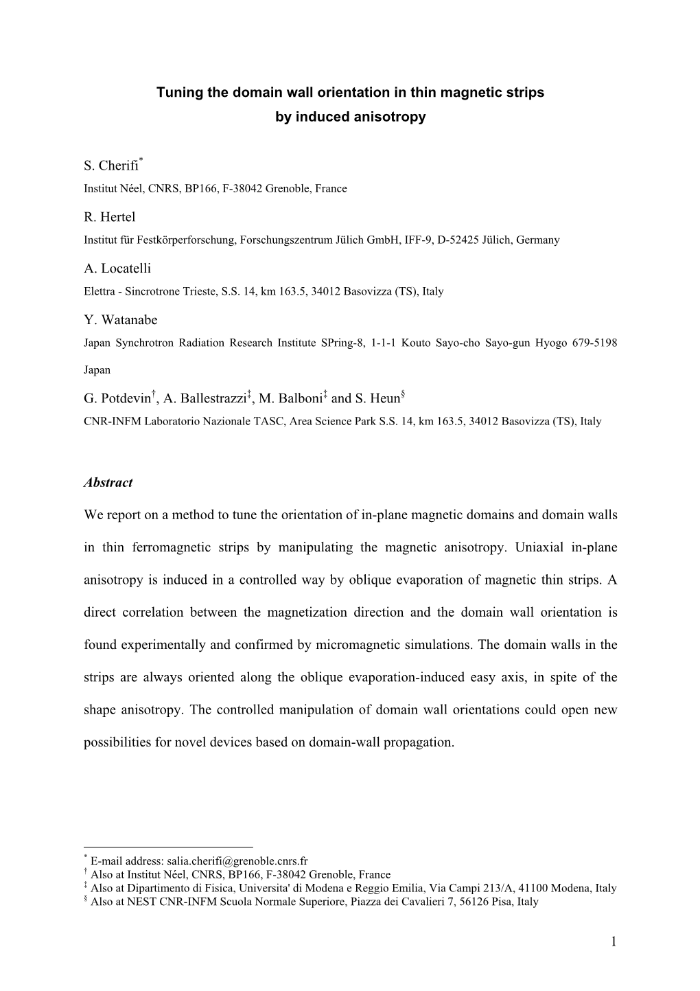 1 Tuning the Domain Wall Orientation in Thin Magnetic Strips by Induced