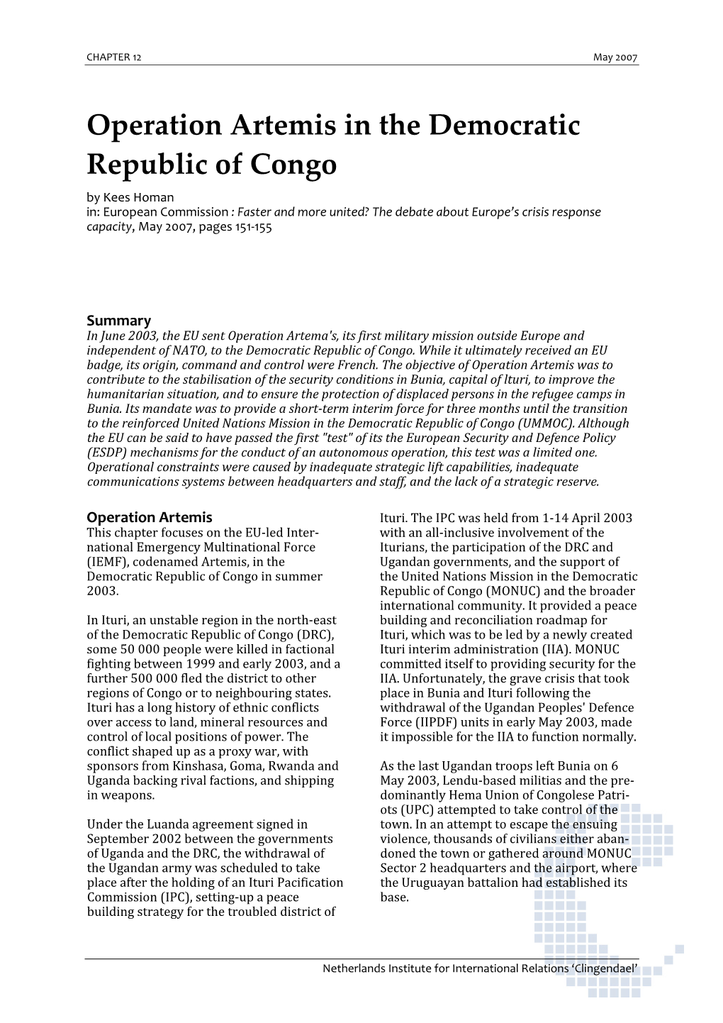 Operation Artemis in the Democratic Republic of Congo
