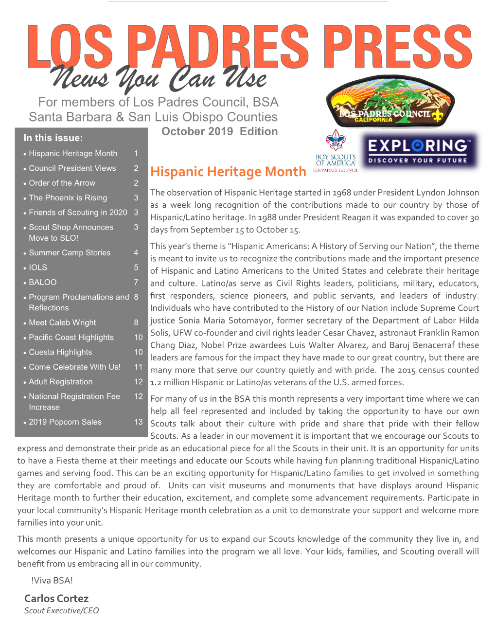 News You Can Use for Members of Los Padres Council, BSA Santa Barbara & San Luis Obispo Counties October 2019 Edition in This Issue