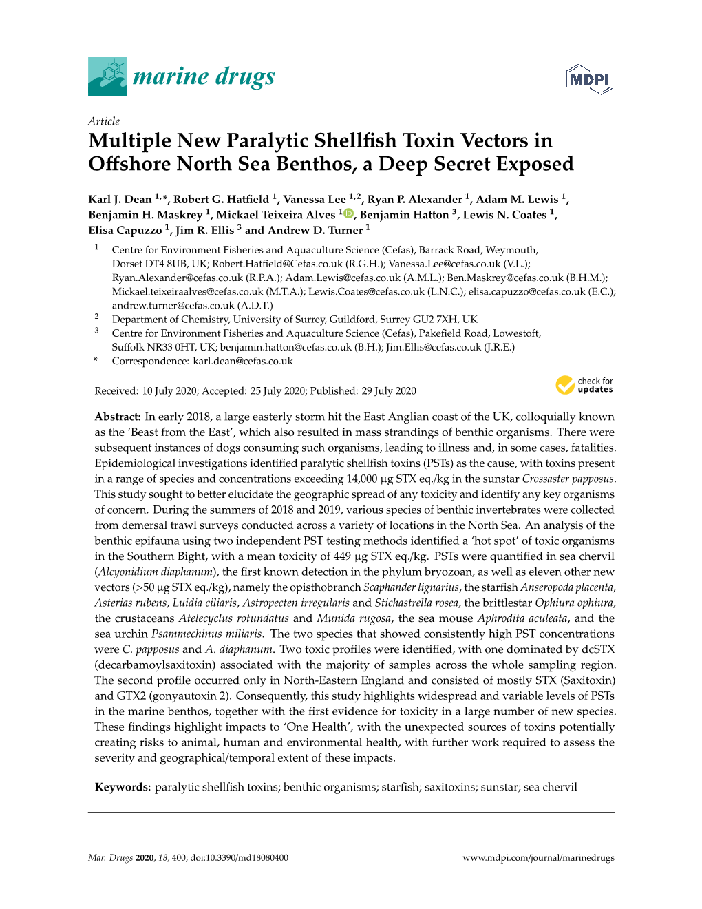 Multiple New Paralytic Shellfish Toxin Vectors in Offshore