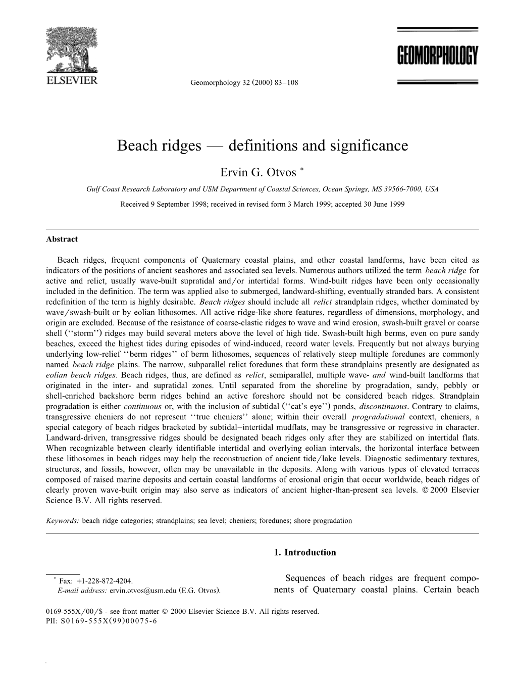 Beach Ridges — Definitions and Significance