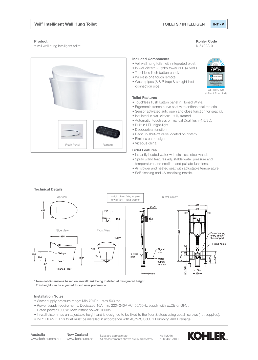 Veil® Intelligent Wall Hung Toilet