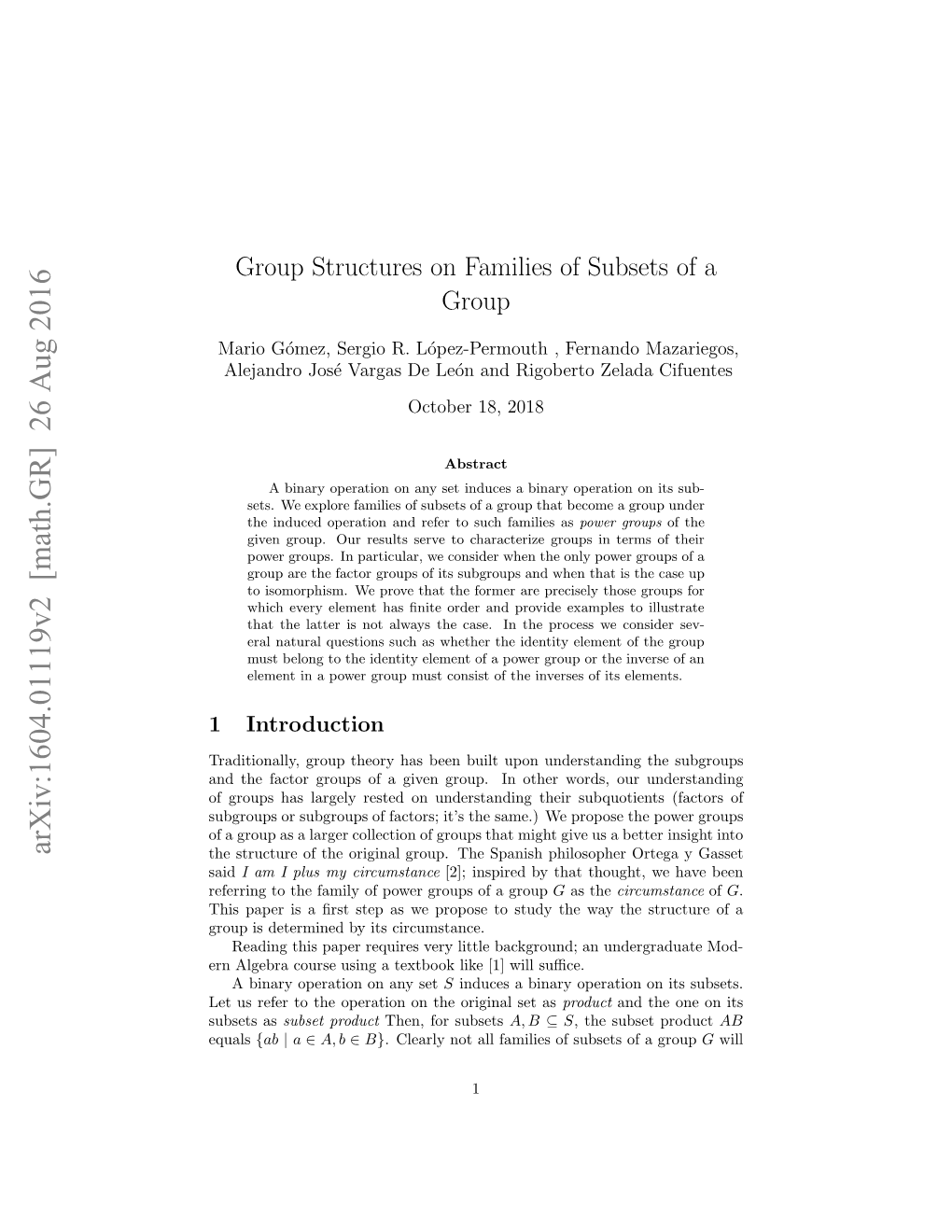 Group Structures on Families of Subsets of a Group