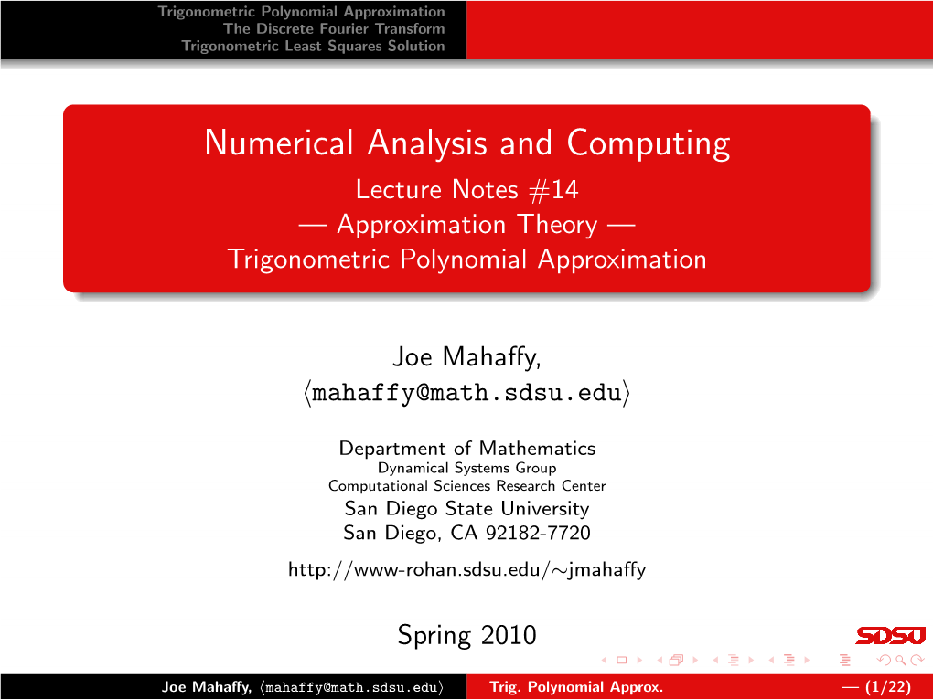 Trigonometric Polynomial Approximation the Discrete Fourier Transform Trigonometric Least Squares Solution