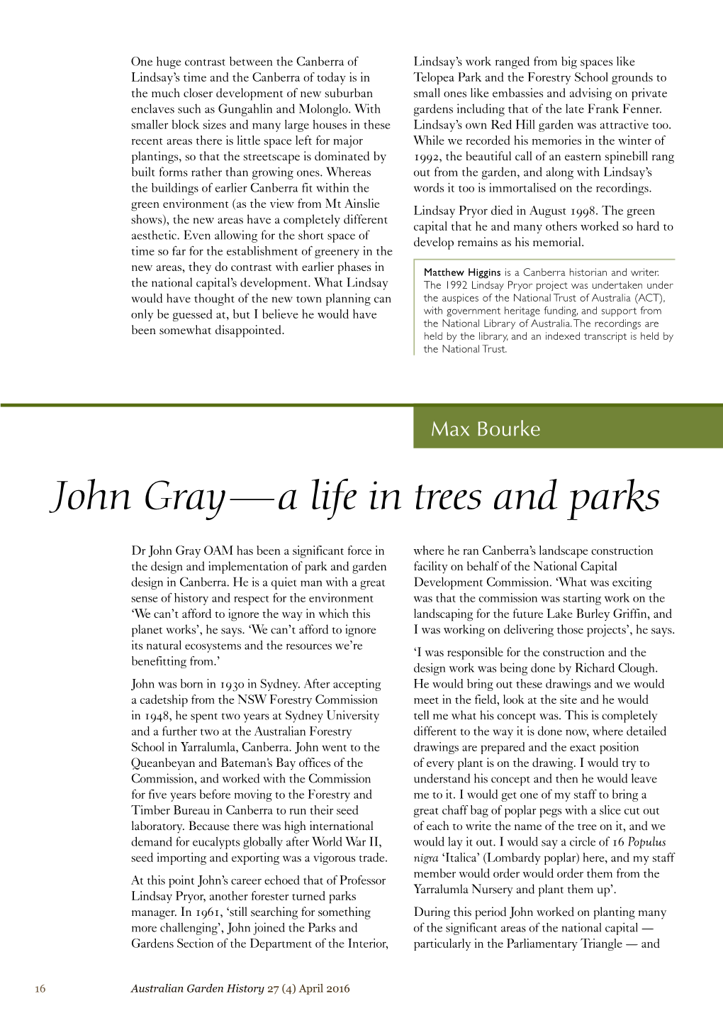 John Gray – a Life in Trees and Parks